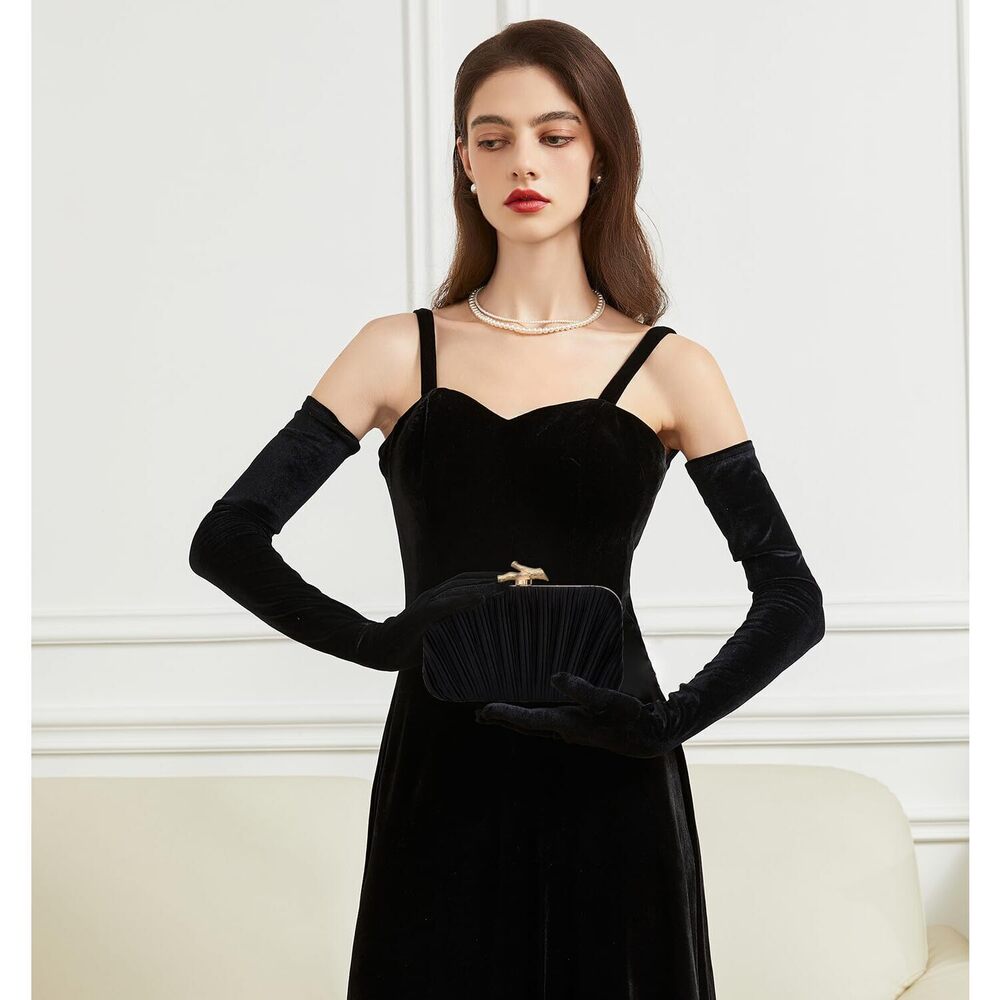 1046 Elegant Clutch Purses Satin Pleated Evening Structured Handbag - Picture 3 of 8